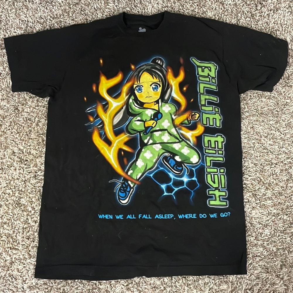 Billie Eilish T-Shirt Anime Style Original Concert Merch Graphic Short Sleeve